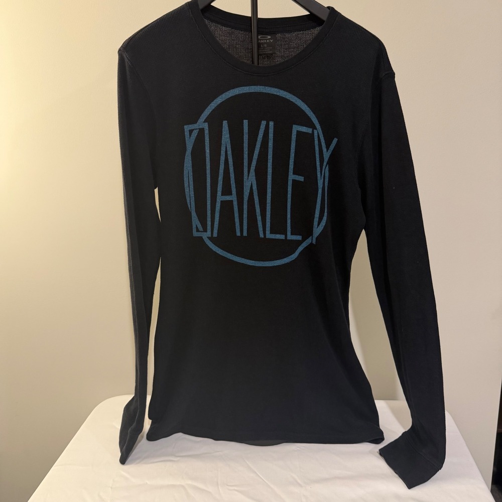Oakley Mens Large Black Thermal Waffle Knit Long Sleeve Graphic Logo Shirt L/G